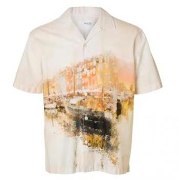 Camicia a manica corta panna con stampa (Selected Homme)