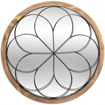 Miroir mural rond Rosace en Métal et Bois D 64 cm Beige