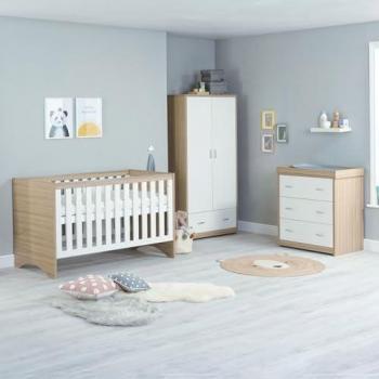 Babymore Veni 3 Piece Nursery Room Set Oak White