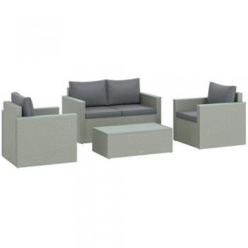 4-Item Outsunny Rattan Outdoor Furniture Set, Light Grey & Cushions