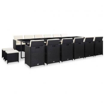 Ensemble de salon de jardin 17 pcs en rotin noir avec coussins