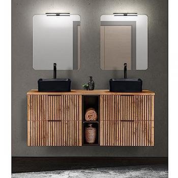 Waschplatz Badmöbel Set XANTEN-56 Doppelwaschtisch 141 cm anthrazit Eiche Nb