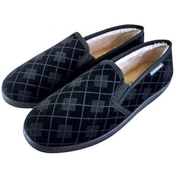 Men's Plush Fur Lined Memory Foam Moccasin Slippers with Hard Sole