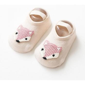 Chaussettes bébé hiver automne antidérapantes en coton avec motif renard et lion
