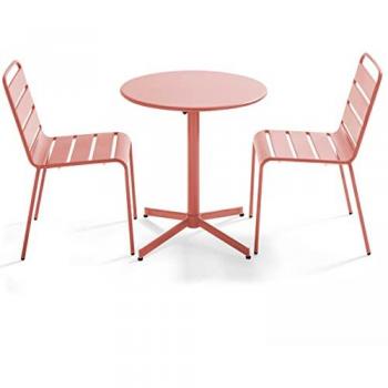 OVIALA Sofort‑Tisch mit zwei Stühlen – Runder Design, Rosa – Palavas