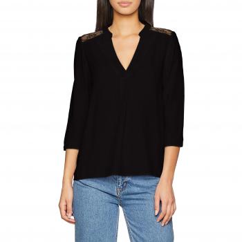 Vero Moda Blusa 3/4 con Encaje Vmboca, Color Negro, Talla X-Small