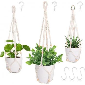 Soporte decorativo de macramé para plantas, paquete de 3