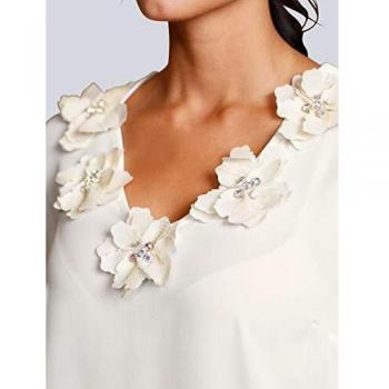 Alba Moda Damen Bluse langarm in Off-White, dekoriert mit Strassblumen aus Stoff