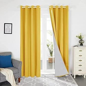 Set de rideaux thermiques Deconovo, 2 pièces, 117×229 cm, couleur jaune, design épuré à œillets