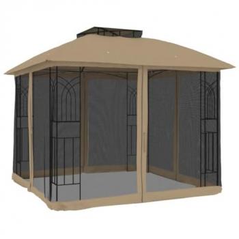 VidaXL Pavillon Doppeldach mit Netzwänden Taupe 2,94x2,94 m Stahl