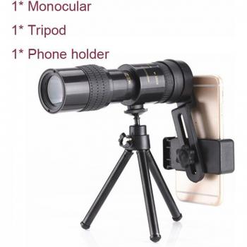Monocular 4K Portátil 10–300×30 – BAK4 + Trípode