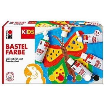 5x Marabu Colori & Vernice Kit KIDS – Rosso, Nero, Bianco, Verde chiaro, Giallo, Blu – 80 ml