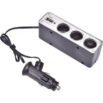 3 Way USB Car Charger with Cigarette Lighter Splitter