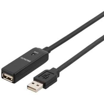 DELTACO PRIME Aktives USB 2.0 Verlängerungskabel, 10m, Schwarz