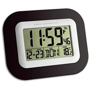 TFA Dostmann Wanduhr mit Innentemperatur und Wochentag/Datum, schwarz
