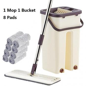 Wet and Dry Microfiber Mop with Self-Wringing Bucket