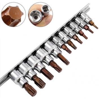 Star Hex Torx Bit Sleeve Kit (11 Pieces) – T10–T60, 3/8” & 1/4”