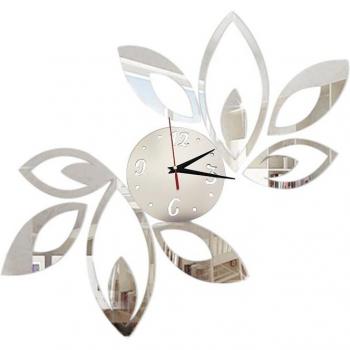 DIY Removable Silver Rhombus Leaves Wall Clock