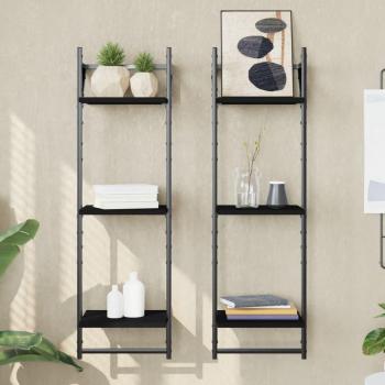 Estantería de pared 3 niveles con barras 2 uds 30x25x100 cm Negro