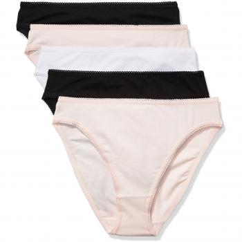 Iris & Lilly Women's Cotton High Leg Brief, Pack of 5 Multicoloured Medium
