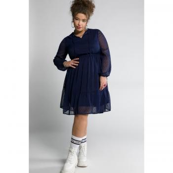 Abito lungo in chiffon svasato, donna, blu, taglia 60/62, poliestere, maniche lunghe