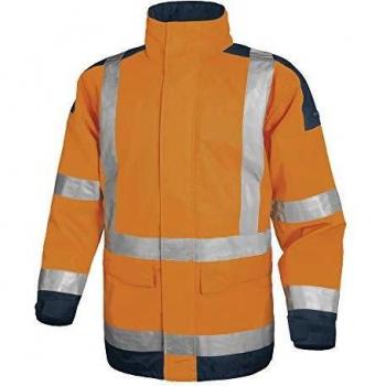 Giacca da lavoro Parka Easy View Delta Plus impermeabile con zip, classe 3, 4 tasche, argento arancio fluo-blu XXL