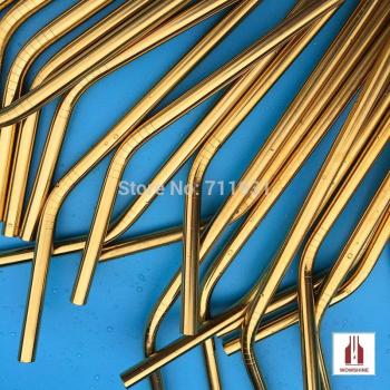 Wowshine Gold 10 Count Bent Stainless Steel Straws 8x215x0.55MM