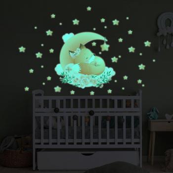 Décor Murale Phosphorescente : Renard & 40 Étoiles (80×85 cm)