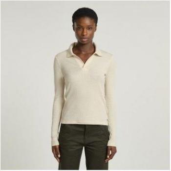 Ribbed Slim Polo Beige G-Star en Algodón Sostenible (XXS) – Mujer