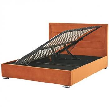 Stilvolles Bett in Orange Samt 180 x 200 cm mit Stauraum