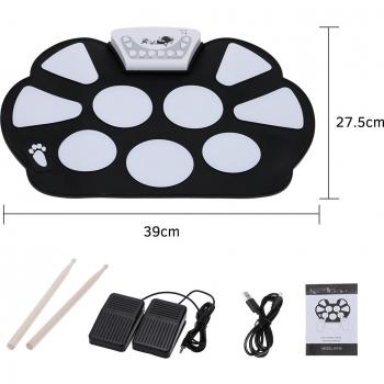 USB-Powered Electronic Drum Set with Drumsticks and Pedals