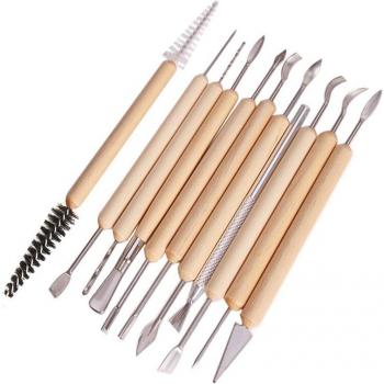 11-Piece DIY Clay Sculpture Tools with Wooden Handles