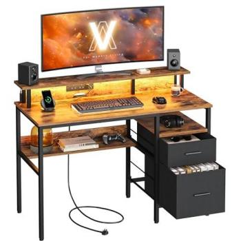Desk Gamer Luminoso 120x55x90 cm, Estilo Rústico Marrón