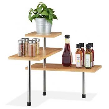 Relaxdays Organizer Cucina Bambù 3 Livelli Portaspezie Angolo Naturale