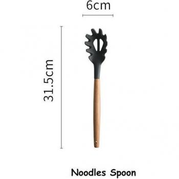 Kit de utensilios para cocinar de silicona con mango natural (cucharón, batidor, pala, espátula)