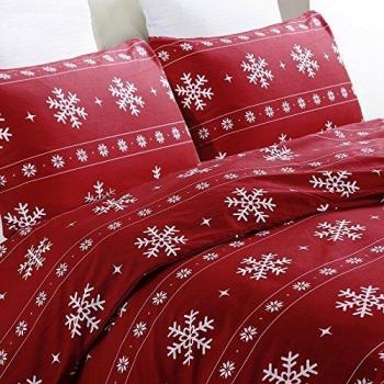 King Size Festive Red Microfiber Duvet Ensemble – Snowflake Pattern