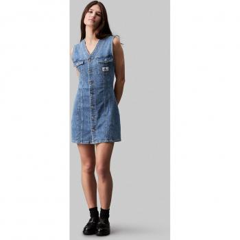 Calvin Klein Dames Korte Mouwloze Denim Jurk