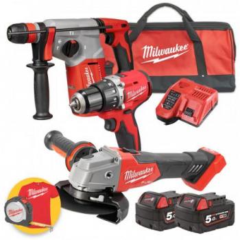 Kit 18V Milwaukee Trapano avvitatore BLPDRC + Tassellatore BLH + Smerigliatrice FSAG125X