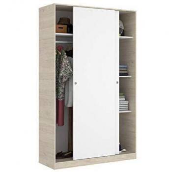 PEGANE Armoire à Deux Portes – Finition Naturel/Blanc Brillant, 204 × 120 × 50 cm