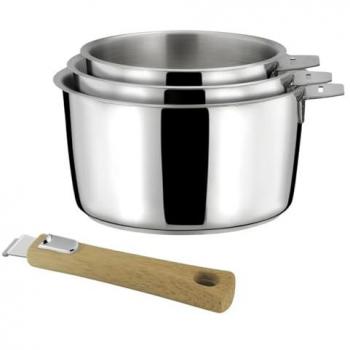 Cuisinox Malice : Collection de casseroles inox 16 / 18 / 20 cm, poignée bois naturel