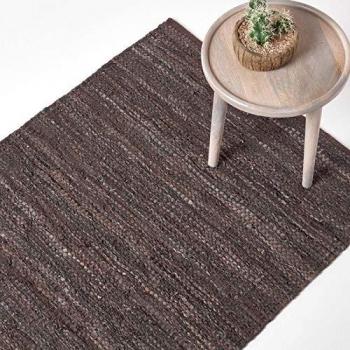 Alfombra de Piel Tejida Marrón 120 x 180 cm