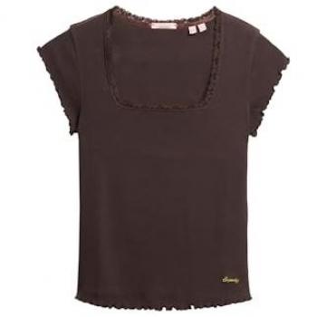 Superdry Essential Women's Short Sleeve Square Neck Shirt – Dark Brown S