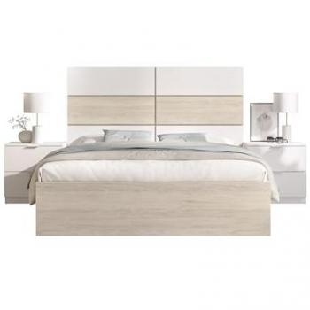 Conjunto de dormitorio Astra cabecero + 2 mesitas de noche + aro natural/blanco 121x259x195 cm