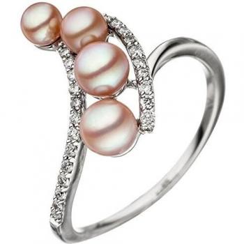 Glanzring „Rose“ – 585 Weißgold, 4 Süßwasserperlen, 24 Diamanten, 58