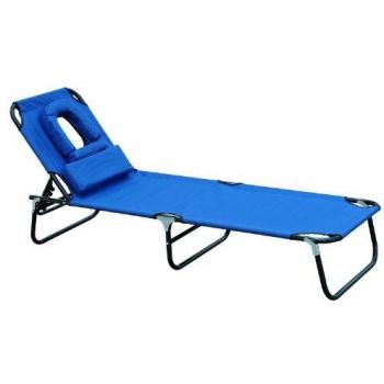 Tumbona Outsunny orificio para cabeza plegable/reclinable azul 56x28x190 cm