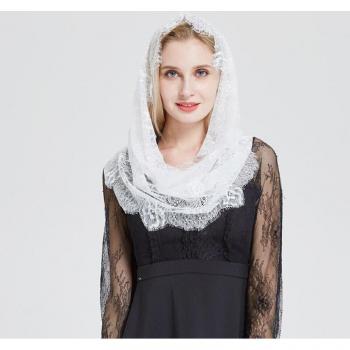 Chal de encaje blanco para mujer, mantilla de boda con diseño vintage floral