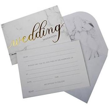 Neviti Scripted Marble Wedding Invitations with Envelopes, Pack of 10