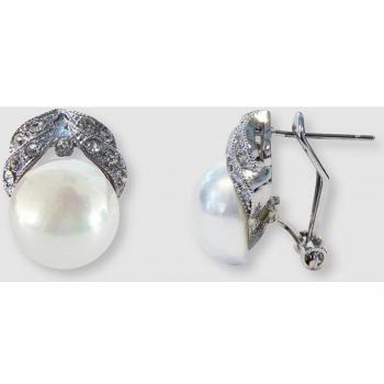 Pendientes de perla mabe blanca con circonitas y cierre omega