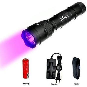 Linterna UV LED Bisuo® WF-502B 3 modos 395-410nm con batería 18650 y cargador