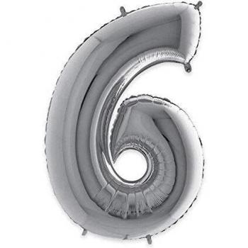 Palloncino Gonfiabile Mylar Numero 6 Argento 102 cm